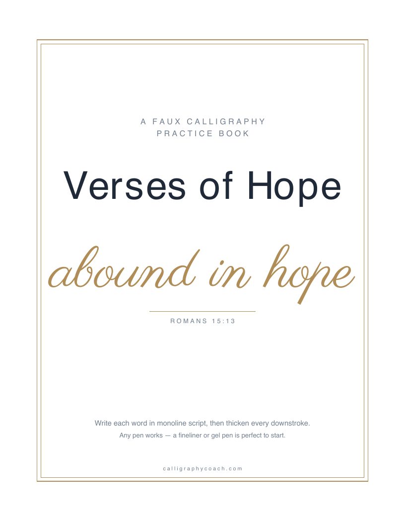 Cover of Verses of Hope: the title in navy over the phrase “abound in hope” in gold script, inside a thin gold border.