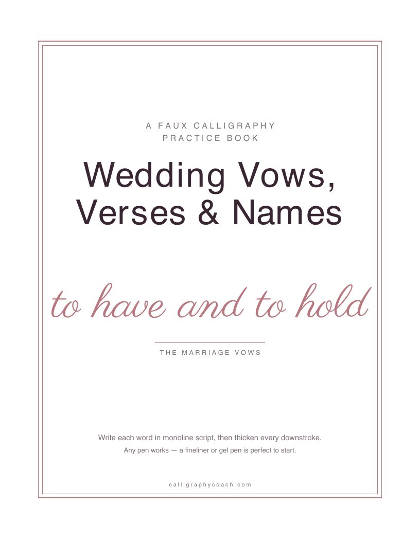 Cover of Wedding Vows, Verses & Names: the title in navy over the phrase “to have and to hold” in gold script, inside a thin gold border.